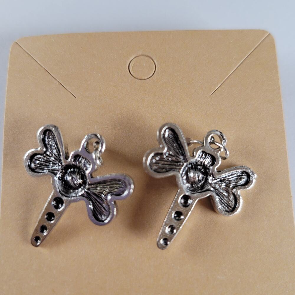 Dragonfly Dangle Earrings Silver Tone Rhinestone Insect Boho New On Card